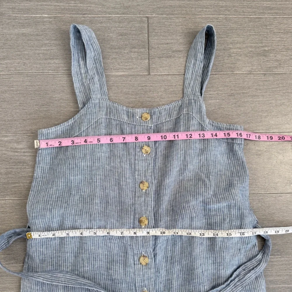 Everlane The Linen Picnic Jumpsuit 100% Linen Pinstripe Blue White Wide Leg 4